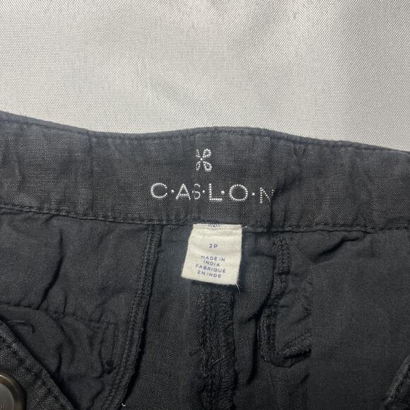 Caslon Womens 100% Linen Pants Size 2P Petite Black Hook Loop Button Details - Picture 3 of 8